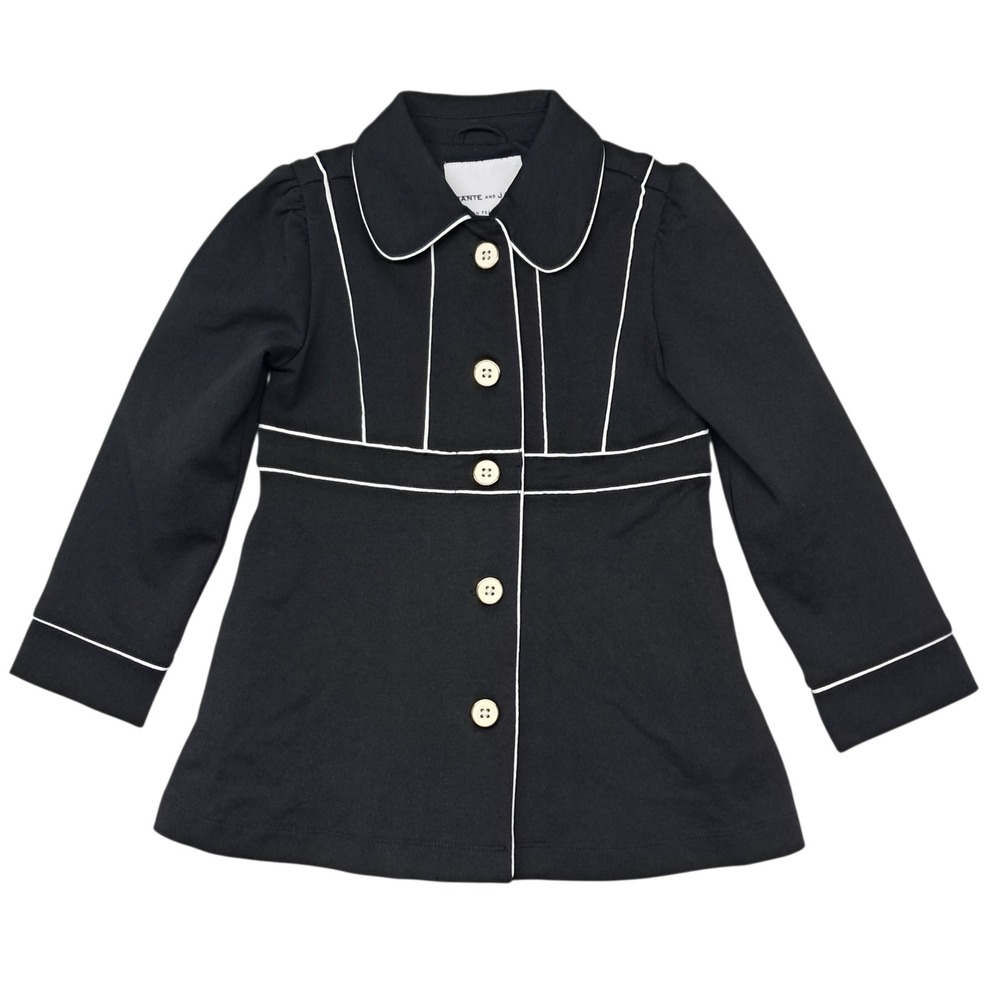 Janie and Jack Kids Girls 3/4 Black Ponte Long Jacket Button Up‎ Classy Preppy